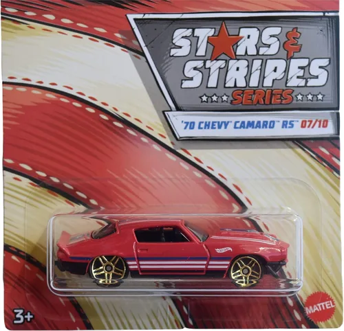 Vista 2 de Hot Wheels Serie Stars & Stripes '70 Chevy Camaro RS 7/10, rojo