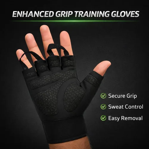 Vista 7 de Harcos Guantes de gimnasio para levantamiento de pesas para hombres y mujeres, guantes de entrenamiento, protección completa de la palma y agarre