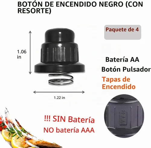 Vista 2 de Botón de encendido negro con resorte de repuesto para parrilla de gas Blackstone de 36 pulgadas y 28 pulgadas, tapa de interruptor de encendido