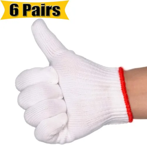 Vista 2 de Guantes de trabajo de protección de agarre seguro para hombres y mujeres, guantes de trabajo para barbacoa de algodón grueso (paquete de 6 pares)