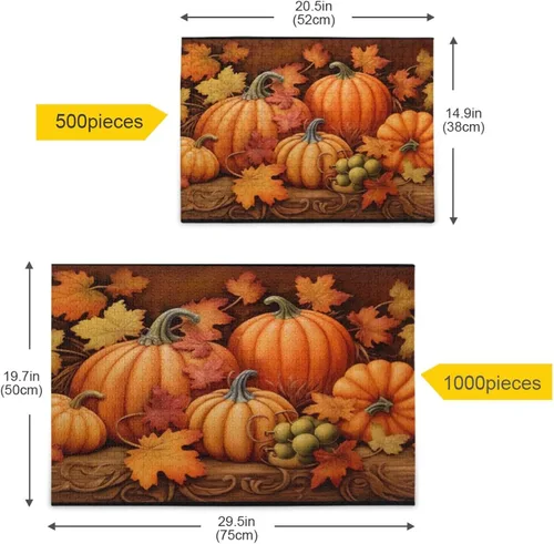 Vista 5 de Pumpkin Fall Jigsaw Puzzles 500 Pieces for Adults with Mesh Storage Bag 2011860