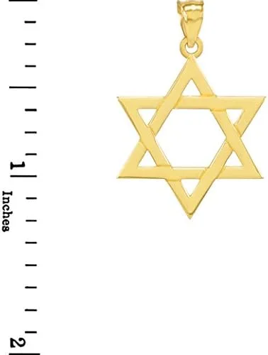 Vista 3 de Collar con colgante de oro amarillo de 14 k tradicional judío estrella de David grande