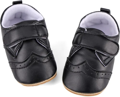 Vista 2 de ESTAMICO - Tenis de piel sintética para bebés, niños y niñas, suela de goma antideslizante, para primeros pasos, zapatos para exteriores