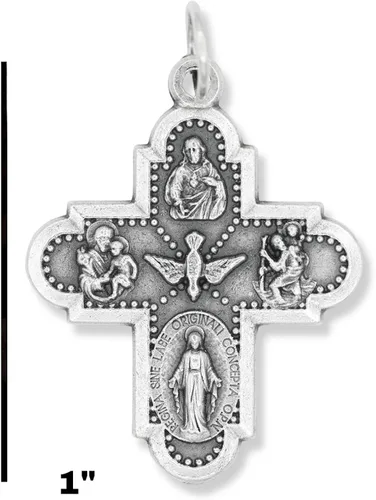 Vista 6 de Paquete de 10 medallas de cruz de cinco vías ovaladas de plata oxidadas de 1 18 pulgadas para collar medallas para joyería católica fabricado