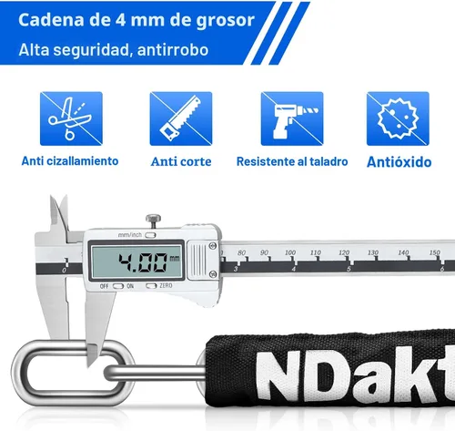Vista 4 de NDakter Cerradura de cadena para bicicleta, combinación de 5 dígitos, resistente, antirrobo, cerradura de bicicleta de seguridad