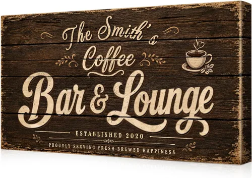 Vista 64 de IPIC Letrero personalizado de barra de café con nombre familiar, impresión 01. Letrero de barra de café