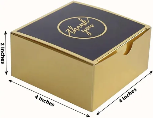 Vista 3 de Efavormart - Paquete de 25 cajas de regalo impresas en oro negro con texto en inglés "Thank You", 4 x 4 x 2 pulgadas, cajas de regalo de cartulina