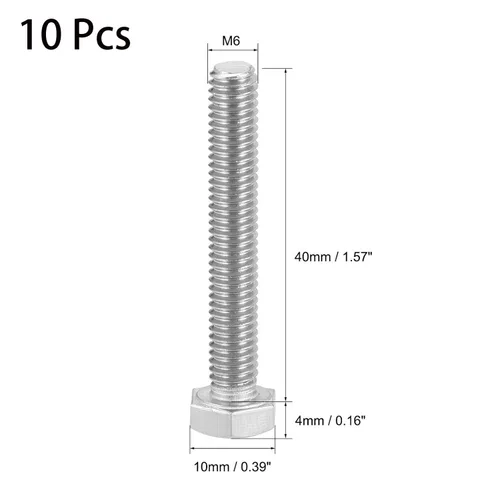 Vista 2 de 10 tornillos hexagonales M6 M6-0.039 x 1.575 in UNC Tornillos de cabeza hexagonal A2-70 (304) de acero inoxidable totalmente roscados, totalmente