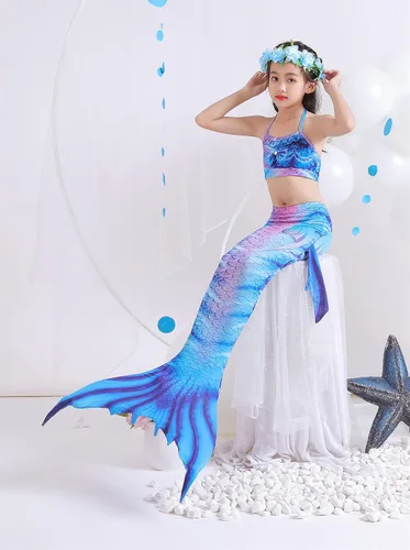 Vista 4 de Kakawayi traje de baño de 3 piezas diseño de cola de sirena para niñas
