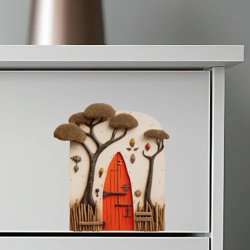 Vista 6 de African Village Savannah Tree House Decor - Adhesivo de pared para puerta de hadas