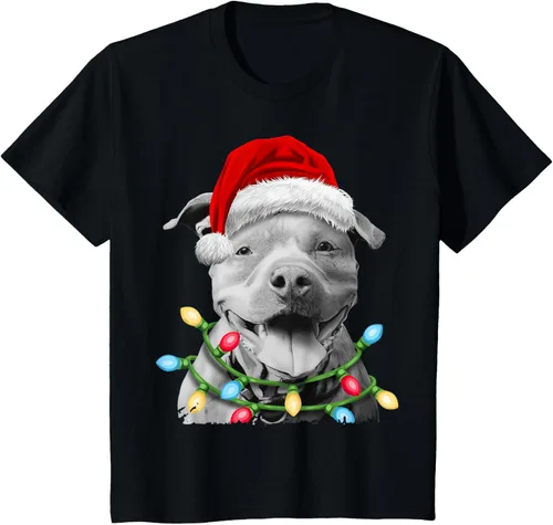 Vista 43 de Pit Bull Santa - Camiseta de perro con luces para árbol de Navidad para niños, Negro, S
