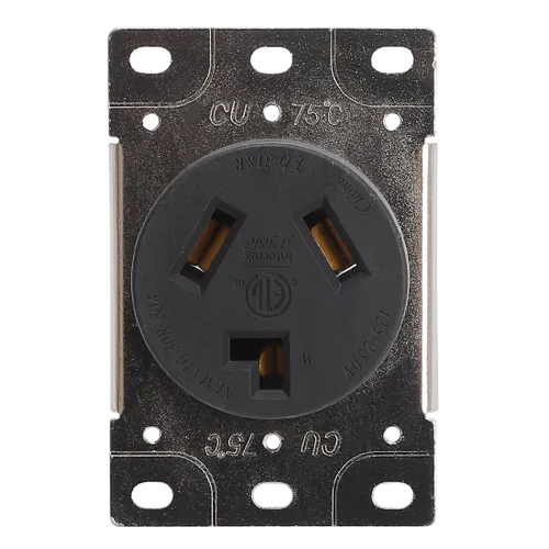 Vista 3 de NEMA 10-30R 30 amperios 125/250 V 2 polos 3 cables receptáculo de montaje empotrado, certificación ETL, toma de corriente de hoja recta