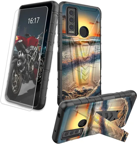 Vista 41 de Funda para AT&T Maestro Max 2021/Cricket Ovation 2 con protector de pantalla de vidrio templado, funda resistente con función atril integrada