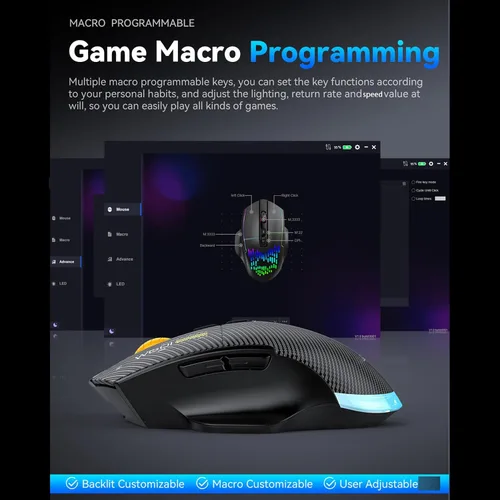 Vista 7 de EBTOOLS Gaming Mouse, 12800DPI RGB Ergonomic Design with Wired 2.4G BT Connectivity, 7 Programmable Buttons, 5 Lighting Modes for PC Laptop Black