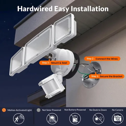 Vista 7 de LEPOWER Luces LED de seguridad con sensor de movimiento al aire libre, 38W 4200 lm, 5500K, resistencia al agua IP65, 3 cabezales detectados, luz