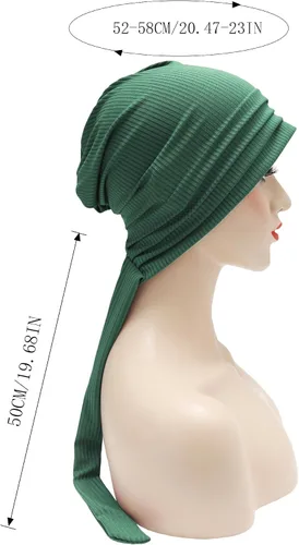 Vista 9 de ZLYC Gorro de quimioterapia para mujer, bufanda suave para la cabeza, gorro elástico Verde sólido