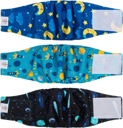 Vista 40 de CuteBone - Pañales lavables para perro macho, banda abdominal, paquete de 3 unidades, color negro, modelo DM54XS