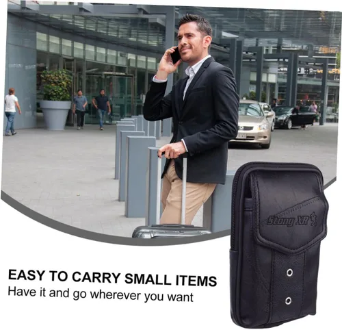 Vista 9 de TENDYCOCO Paquete de 1 bolsa de cintura para hombres monedero para hombres bolso vertical para teléfono móvil bolsa de cuero genuino hombres negro
