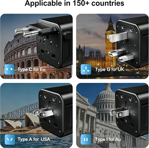Vista 6 de VYLEE Universal Travel Adapter with 6FT Extension Cord