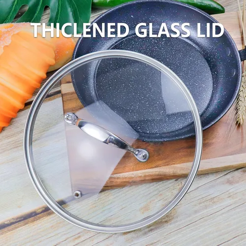 Vista 6 de Tapa de olla de vidrio transparente de 8 pulgadas para funda de repuesto para sartén Con mango de puente de arco de acero inoxidable plateado