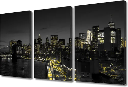 Vista 74 de TUMOVO 3 paneles de paisaje urbano en blanco y negro de Estados Unidos, arte de pared, famoso puente Golden Gate, San Francisco por la noche