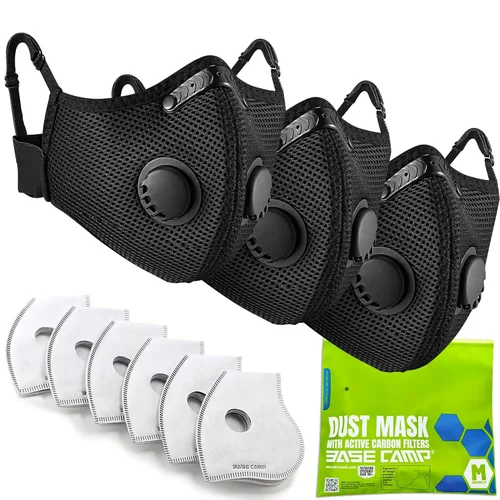 Vista 7 de BASE CAMP M Plus Máscara antipolvo, Máscara facial reutilizable y transpirable con 6 filtros de carbón activado para carpintería, construcción