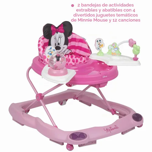 Vista 3 de Andadores y centro de actividades para bebés Minnie Mouse de Disney Baby, andador rosa con música y luces de purpurina