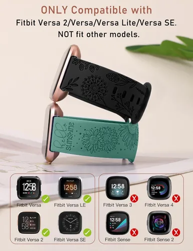 Vista 2 de Paquete de 2 correas con grabado floral compatibles con Fitbit Versa 2/Fitbit Versa/Versa Lite para mujeres, linda correa deportiva de silicona
