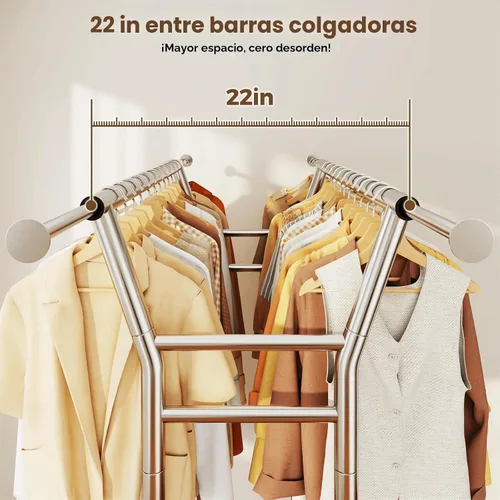 Vista 3 de HYSEYY Perchero de ropa resistente, perchero con ruedas para colgar ropa con estantes, carga de 700 libras, armario portátil con ruedas para Plata