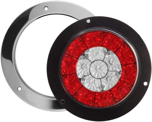Vista 6 de Partsam 2 luces traseras LED redondas de 4 pulgadas para remolque, luces traseras blancas y rojas, montaje de brida, 16 LED DC 12 V, selladas