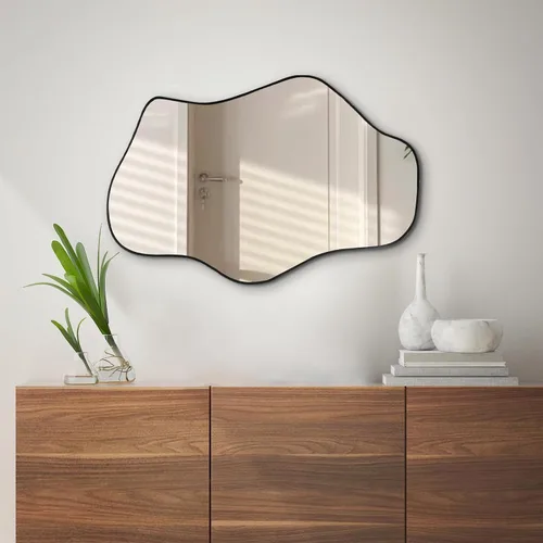 Vista 4 de Espejo de pared irregular, espejos asimétricos de 21 x 14 pulgadas, espejo moderno sin marco para pared, espejos de forma única para sala de estar