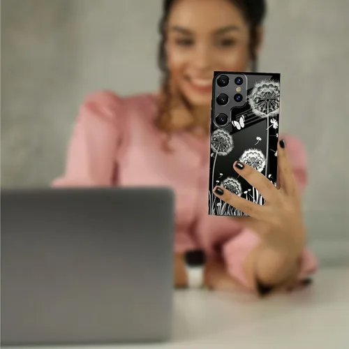 Vista 7 de Funda para teléfono Samsung Galaxy S23 Ultra con protector de pantalla de vidrio templado delgado, cubierta negra, diseño elegante de diente de león
