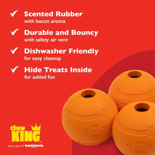 Vista 4 de Chew King Perro 2.5 pulgadas sabor tocino bolas de goma paquete 3 razas grandes