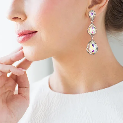 Vista 59 de EleQueen Pendientes de cristal austriaco en tono dorado para mujer, forma de pera de 2.5 pulgadas, color esmeralda