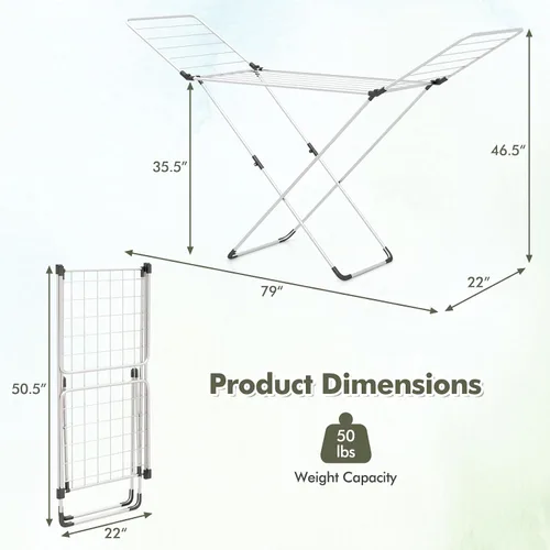 Vista 6 de Tangkula Escurridor de ropa plegable, estante de secado de ropa de aluminio ligero con alas ajustables, 20 rieles de secado, colgador de lavandería
