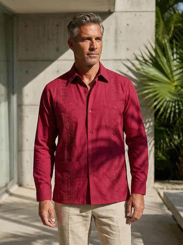Vista 2 de Camisas guayabera de manga larga para hombre