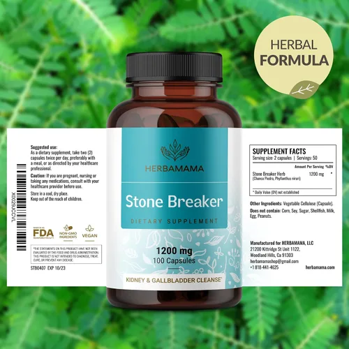 Vista 7 de HERBAMAMA Chanca Piedra Stone Breaker Cápsulas de 1200 mg – Rompe cálculos renales, limpieza de la vesícula biliar y apoyo del tracto urinario