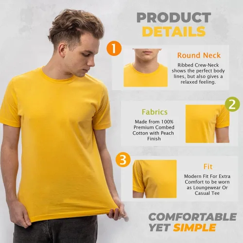Vista 5 de SHOHELL Camisetas sólidas para hombre - Algodón puro con cuello redondo