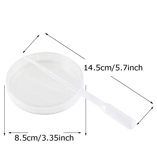 Vista 3 de MEETOOT 10 piezas de plástico desechables Petri Dish 3.543x0.591 in con 5 pipetas de transferencia de plástico grueso de 0.1 fl oz para proyectos