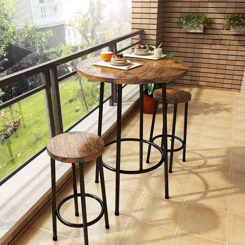 Vista 2 de Recaceik Juego de comedor de 3 piezas, mesa de bar moderna y taburetes para 2 encimeras de cocina, parte superior de madera, fácil de montar