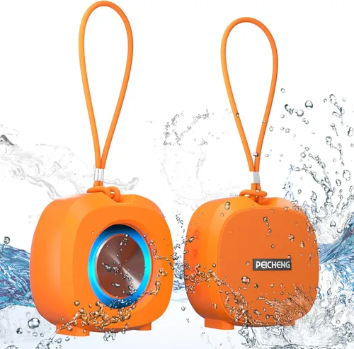 Vista 10 de PEICHENG Altavoz, pequeño altavoz portátil Bluetooth inalámbrico IPX5 impermeable para ducha, sonido estéreo fuerte, graves profundos, Azul