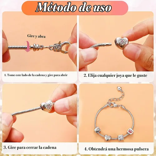 Vista 6 de 27 piezas de cadena de pulsera con dije de serpiente, cadena ajustable con extensor en forma de corazón, cobre, bricolaje para mujer, fabricación