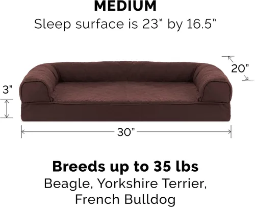 Vista 2 de FurHaven - Cama de espuma ortopédica suave para perros, estilo sofá, con funda extraíble y lavable, acolchada, color café, para perros de hasta 35