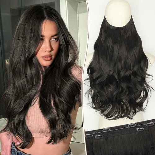 Vista 16 de KooKaStyle Extensiones de Cabello con Alambre Invisible, Largas, Lacias, en Capas, Sintéticas con Alambre Transparente, Tamaño Ajustable, 6 Clips