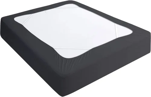 Vista 12 de Funda de somier, tamaño individual, falda de cama de 4 lados con envoltura Blanco
