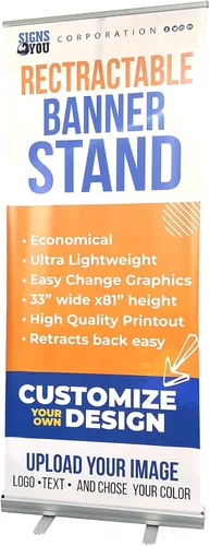 Vista 7 de Soporte de banner retráctil personalizado, 33 x 81 pulgadas, listo para 24 horas, pancartas y letreros personalizados portátiles para negocios