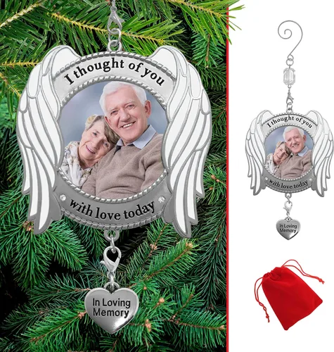 Vista 3 de Adorno conmemorativo – Adorno de imagen – Pensé de ti con amor hoy – Alas de ángel esmaltadas y dije de corazón – Bolsa de regalo/almacenamiento
