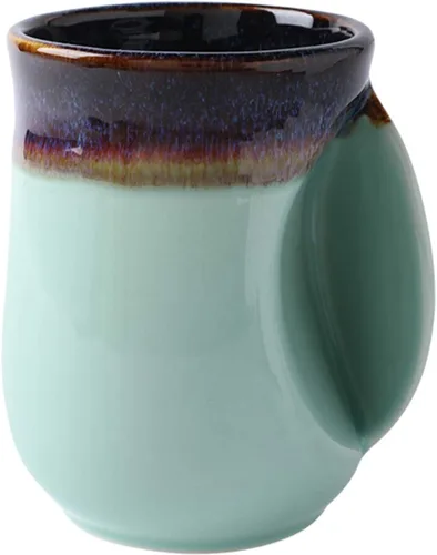 Vista 29 de Selamica - Taza de porcelana de 18 onzas con calentador de manos para diestros, taza de café, taza de té para familiares y pareja - Azul