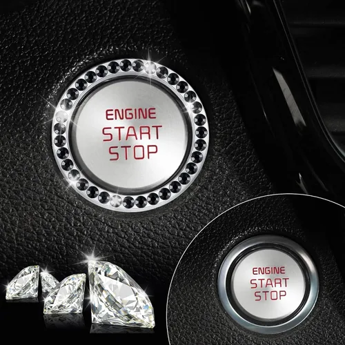 Vista 6 de LivTee 2 PCS Anillo de Decoración de Cristal con Pedrería para Motor de Automóvil de Arranque y Parada, Accesorios Brillantes para Interior de Negro