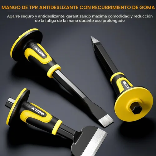Vista 3 de INCLY Juego de cinceles de mampostería de 3 piezas con protector de mano